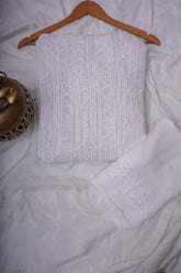 Noorani Viscose Georgette Chikankari Semi-Stitched Anarkali Suit Length with Bottom and Dupatta-White